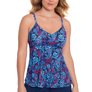 Swim Solutions Women's V-Neck Tankini Underwire Navy Multi Size 10 4948